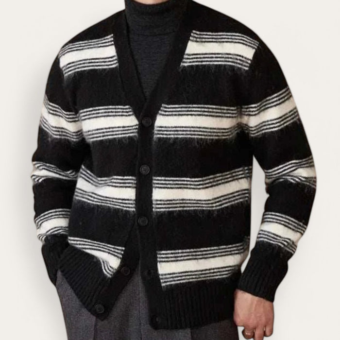 Antonios striped wool v-neck cardigan winter essential - AntoniosClothing - Brown
