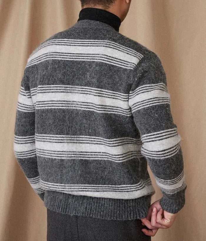 Antonios striped wool v-neck cardigan winter essential - AntoniosClothing - Brown