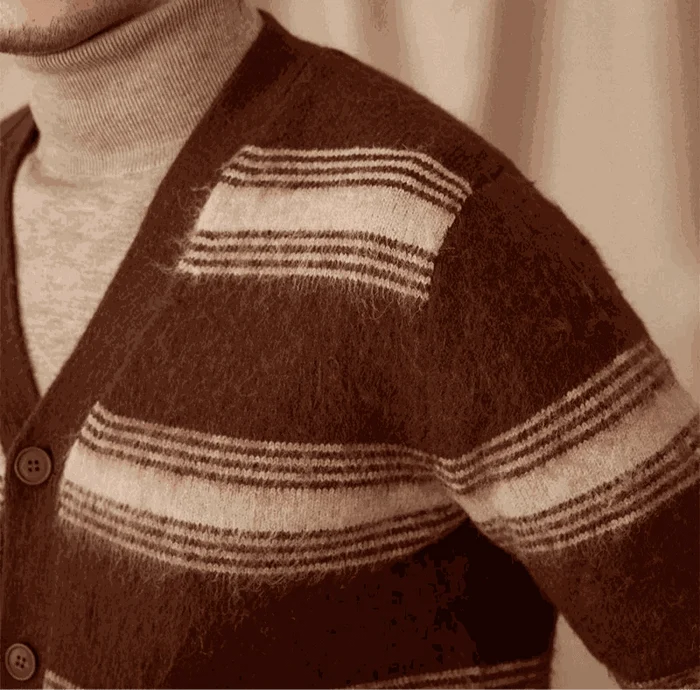 Antonios striped wool v-neck cardigan winter essential - AntoniosClothing - Brown