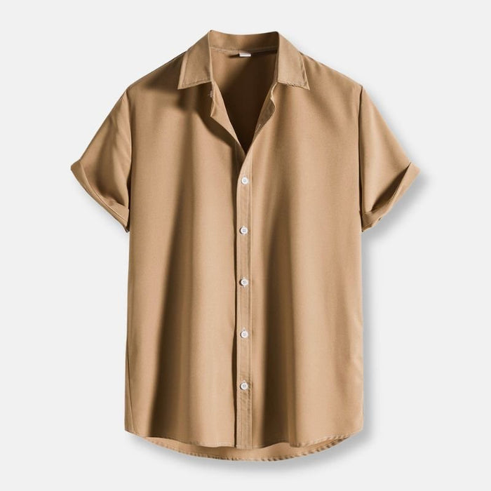 Antonios Summer Short Sleeve Solid Shirt - AntoniosClothing - Khaki