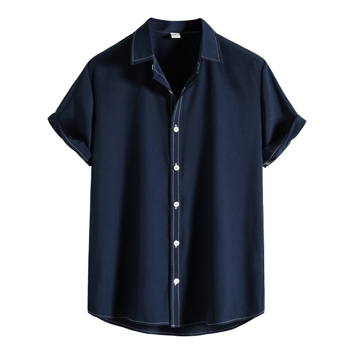 Antonios Summer Short Sleeve Solid Shirt - AntoniosClothing - Dark Blue