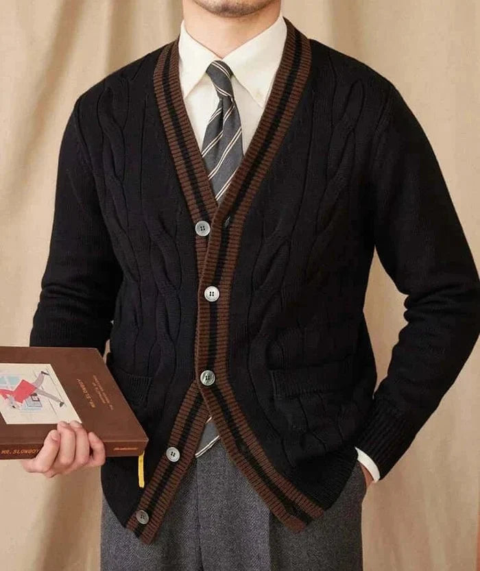 Antonios twisted knit cardigan italian vintage style - AntoniosClothing - Brown