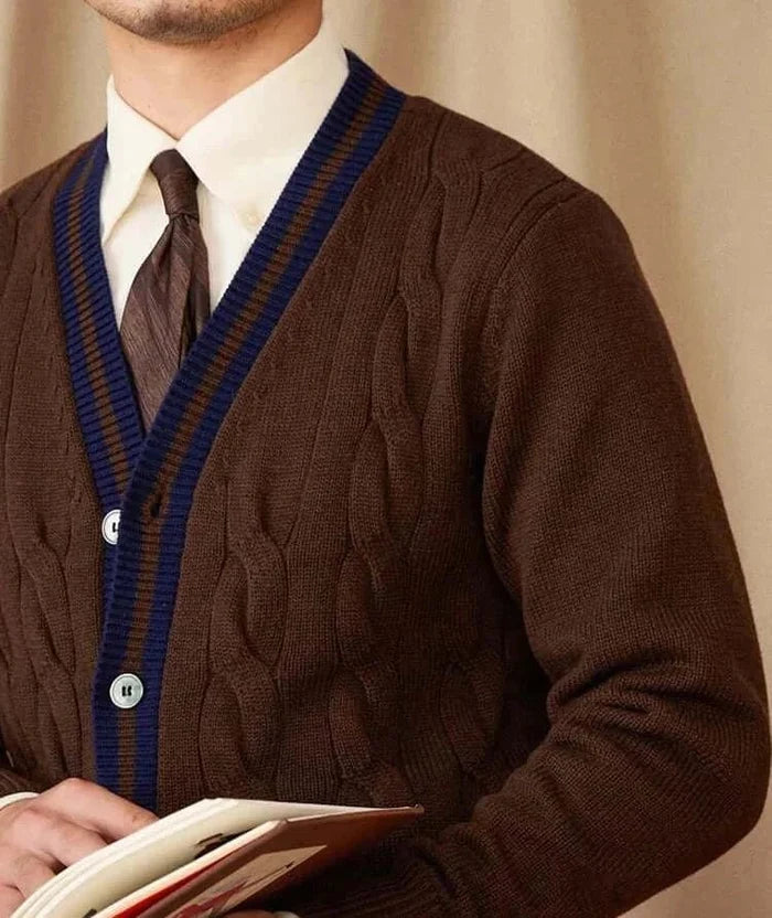 Antonios twisted knit cardigan italian vintage style - AntoniosClothing - Brown
