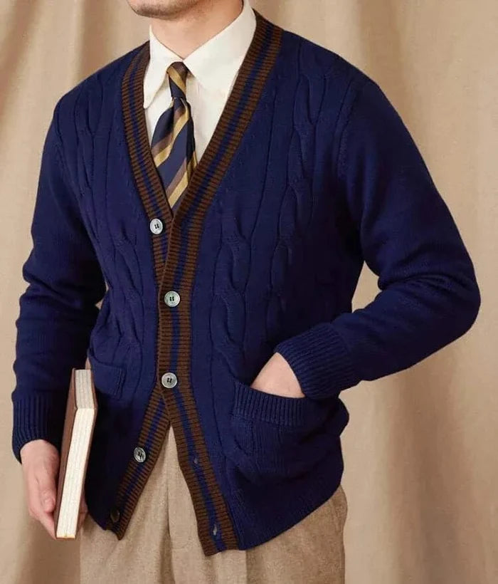 Antonios twisted knit cardigan italian vintage style - AntoniosClothing - Brown