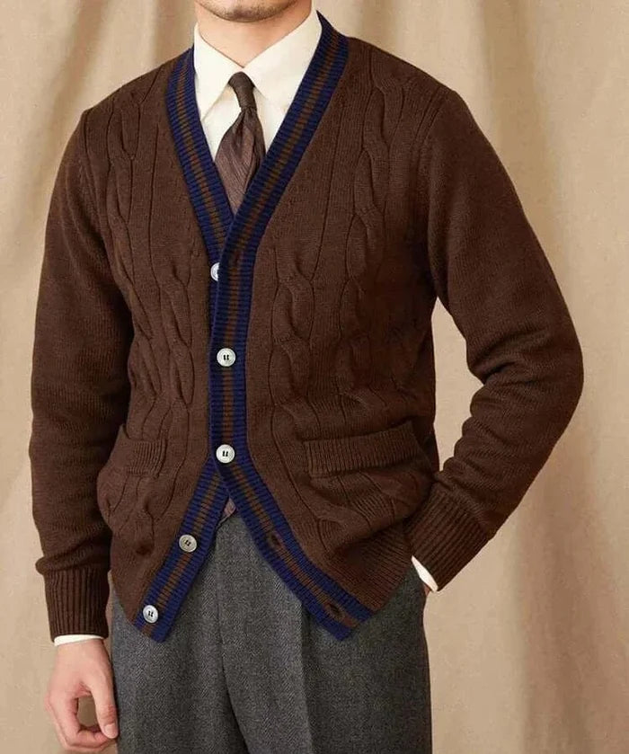 Antonios twisted knit cardigan italian vintage style - AntoniosClothing - Brown