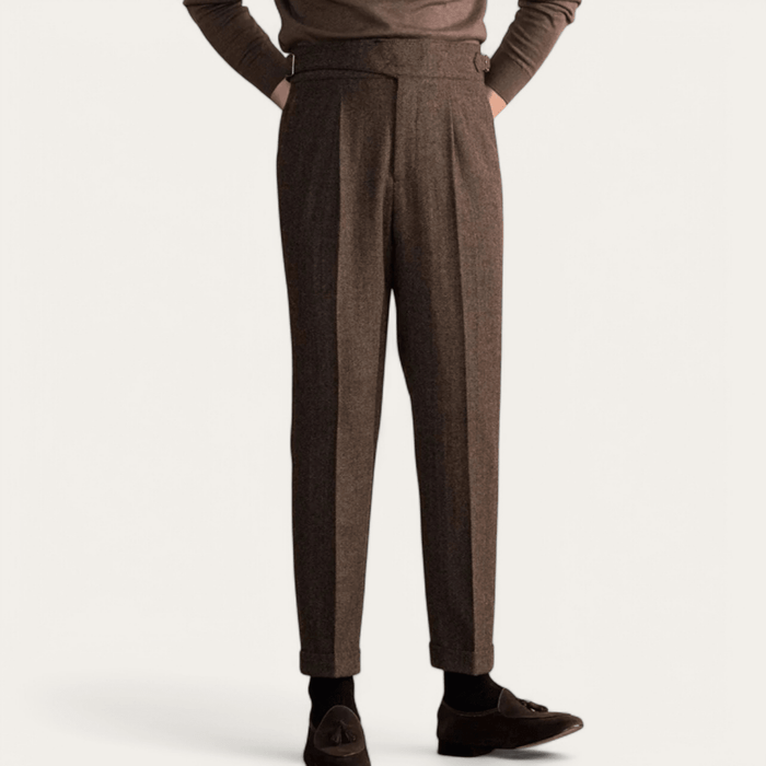 Antonios vintage wool herringbone pants - AntoniosClothing - Brown