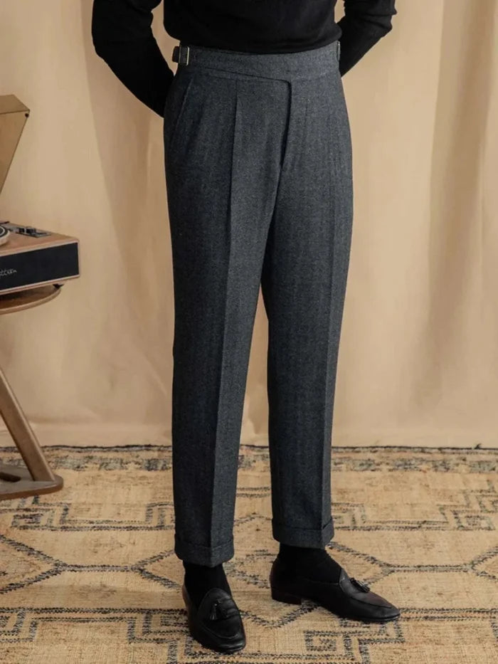 Antonios vintage wool herringbone pants - AntoniosClothing - Brown
