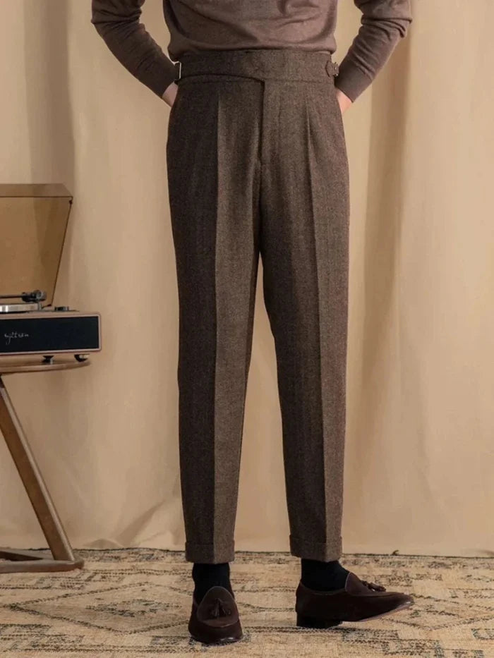 Antonios vintage wool herringbone pants - AntoniosClothing - Brown