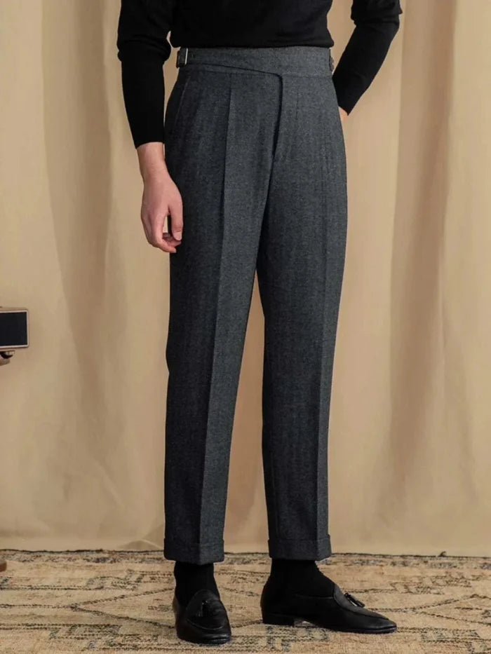 Antonios vintage wool herringbone pants - AntoniosClothing - Brown