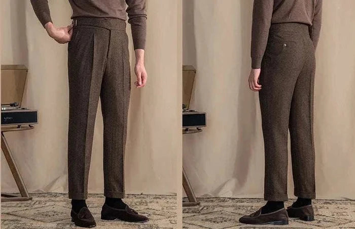Antonios vintage wool herringbone pants - AntoniosClothing - Brown