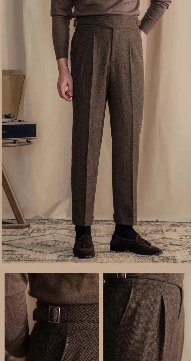 Antonios vintage wool herringbone pants - AntoniosClothing - Brown