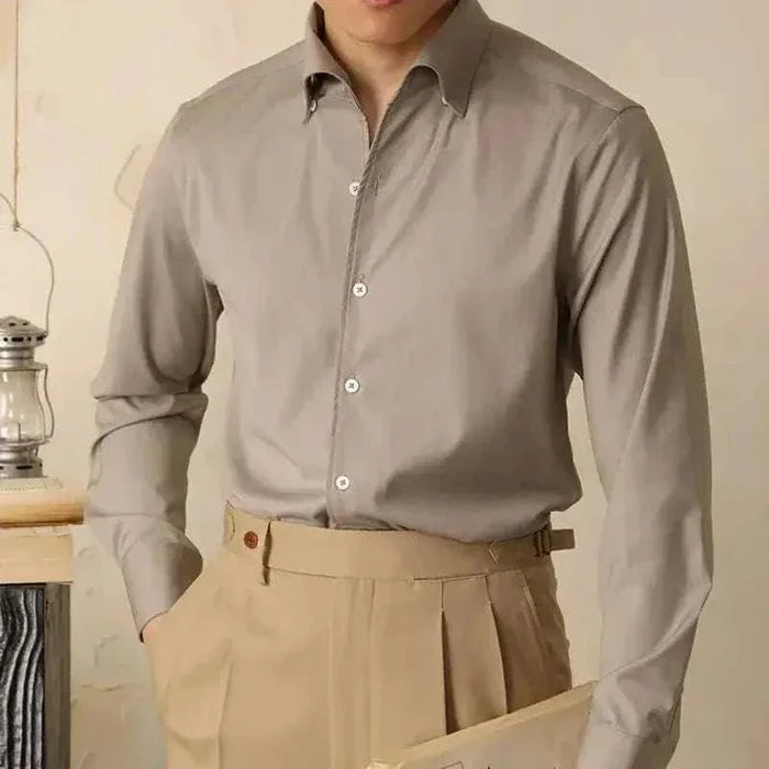 Antonios washed tuxedo shirt stylish office wear - AntoniosClothing - Camel