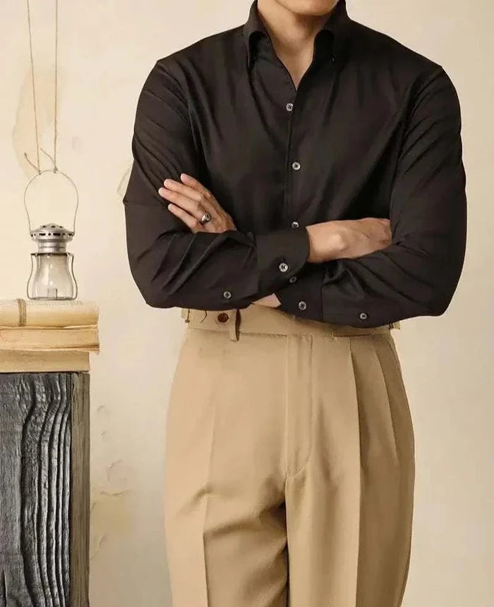Antonios washed tuxedo shirt stylish office wear - AntoniosClothing - Camel