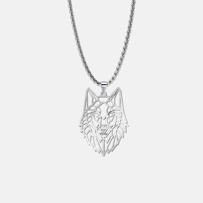 Antonios Wolf Pendant Stainless Steel Necklace - AntoniosClothing - Silver