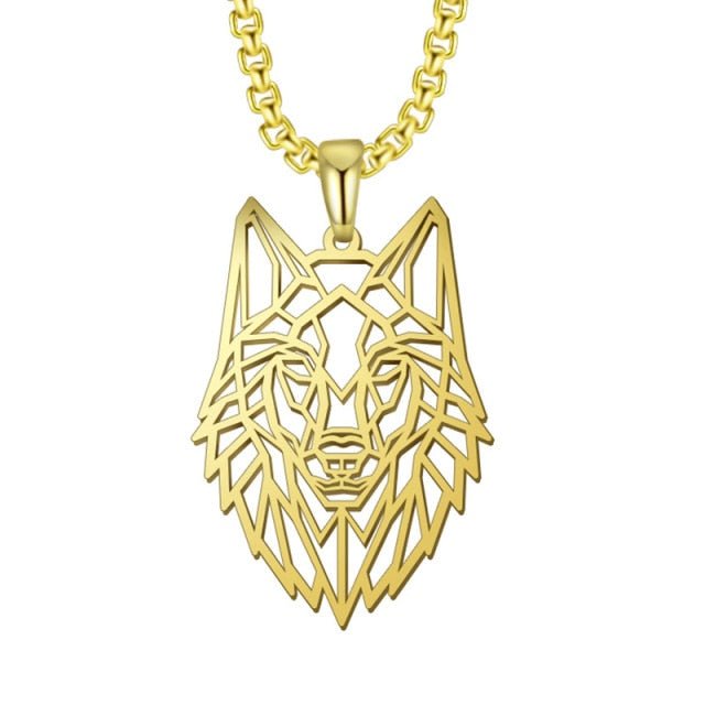 Antonios Wolf Pendant Stainless Steel Necklace - AntoniosClothing - Gold