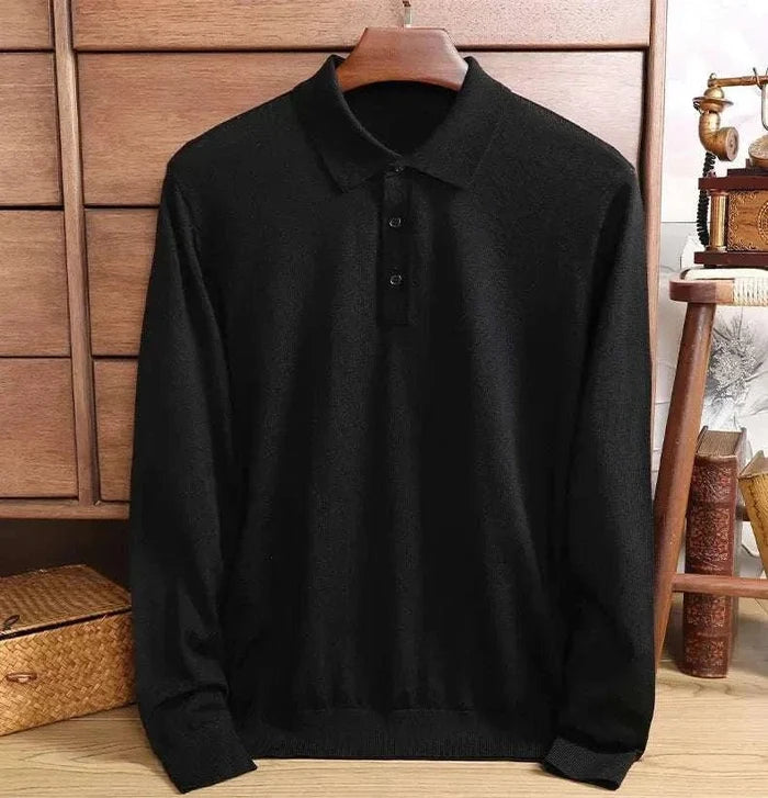 Antonios wool polo sweater - AntoniosClothing - Black
