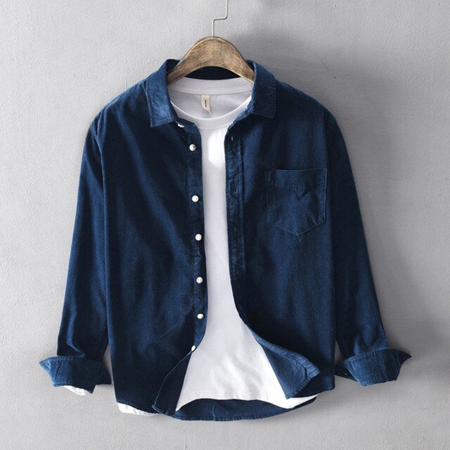 AntoniosClothing Cotton Long Sleeve Shirt - AntoniosClothing - Navy Blue