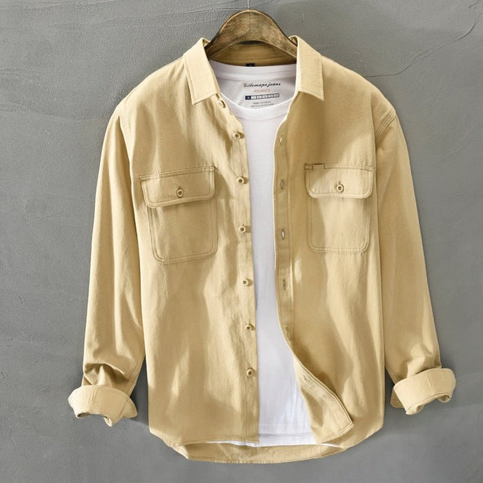 AntoniosClothing Cotton Long Sleeve Shirt - AntoniosClothing - Khaki