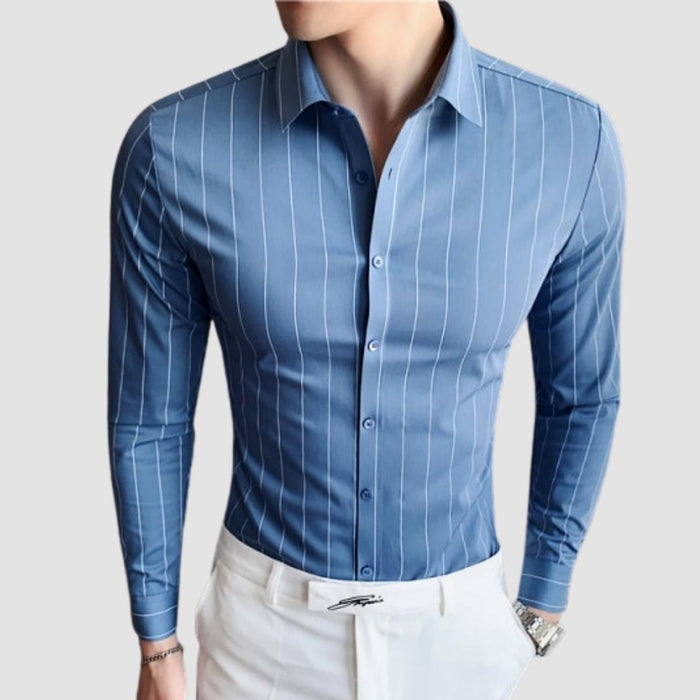 AntoniosClothing Men's Striped Business Shirt - AntoniosClothing - black