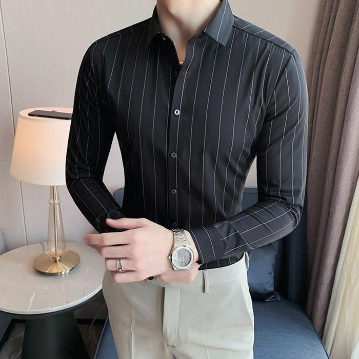 AntoniosClothing Men's Striped Business Shirt - AntoniosClothing - black