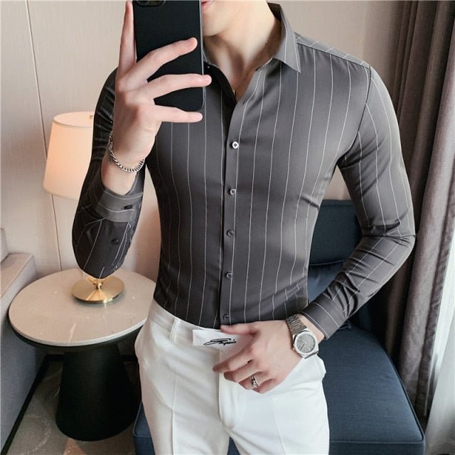 AntoniosClothing Men's Striped Business Shirt - AntoniosClothing - gray