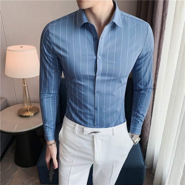 AntoniosClothing Men's Striped Business Shirt - AntoniosClothing - Blue