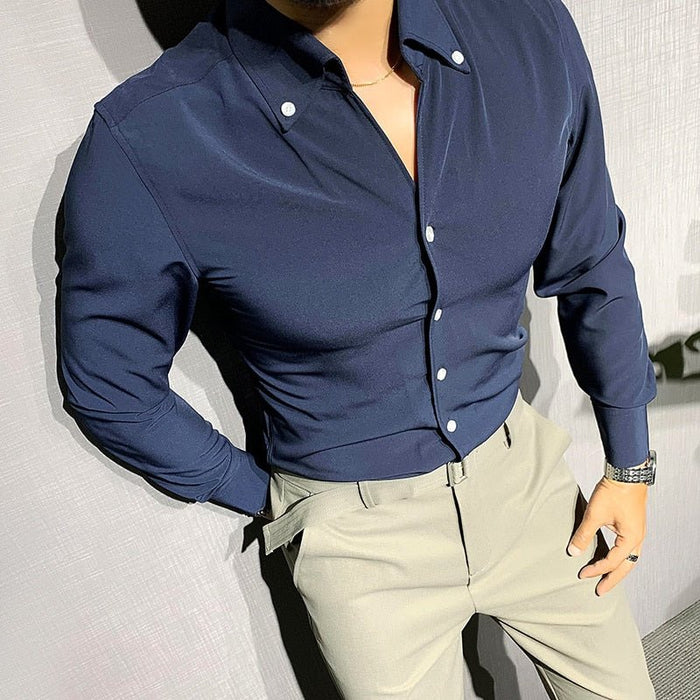 AntoniosClothing Solid Elegant Long-Sleeve Shirt - AntoniosClothing - Navy Blue