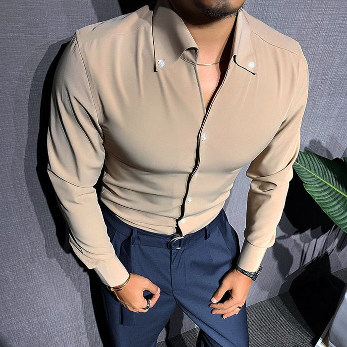 AntoniosClothing Solid Elegant Long-Sleeve Shirt - AntoniosClothing - Khaki