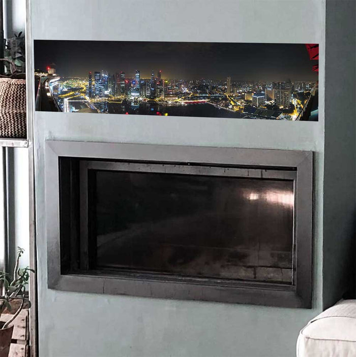 48 inch Singapore Panoramic Poster Displayed Above Fireplace