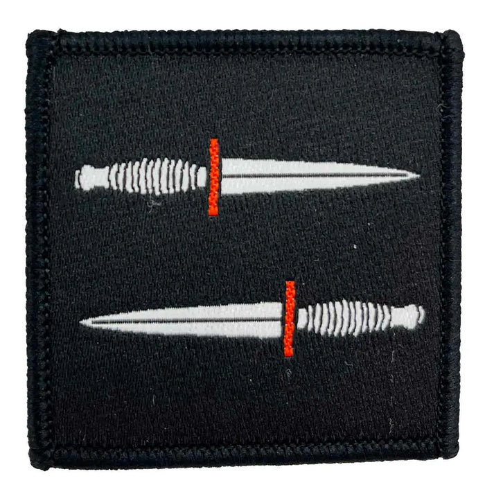 Single Army Special Operations Brigade ASOB Iron On TRF Flash patch with two white daggers and red hilts, ideal for military uniform customization. Single from  John Bull Clothing