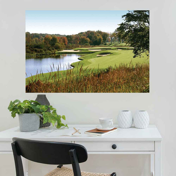 32x48 inch Autumn Golf Course Decal Installed Above Desk