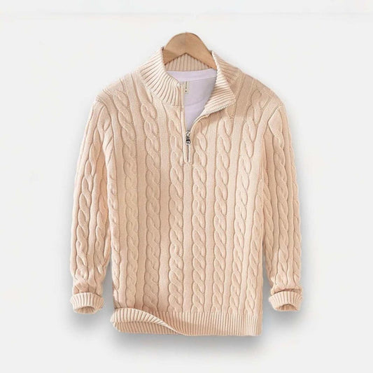 Autumn half zipper braided cotton sweater - AntoniosClothing - Gray