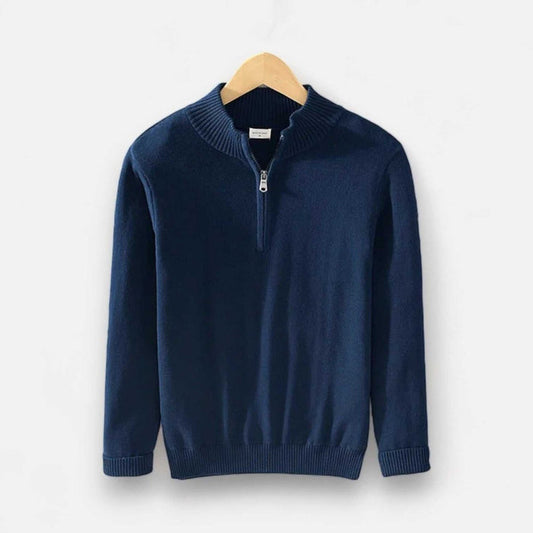 Autumn half zipper cotton sweater - AntoniosClothing - Blue