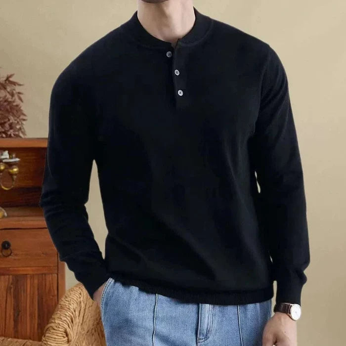 Autumn korean premium sweater with buttons - AntoniosClothing - Black