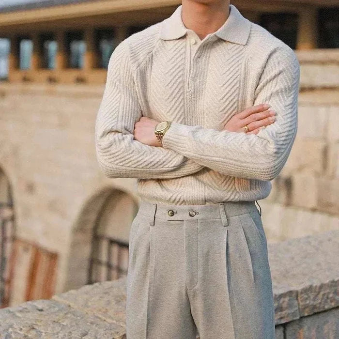 Autumn lapel regular fit sweater - AntoniosClothing - Apricot