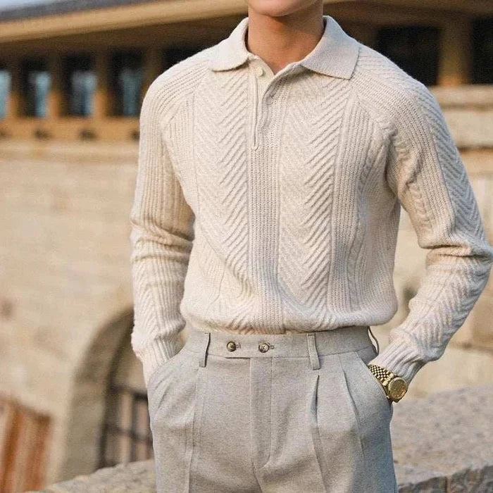 Autumn lapel regular fit sweater - AntoniosClothing - Apricot