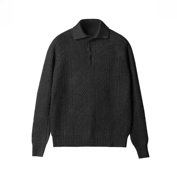 Autumn lapel regular fit sweater - AntoniosClothing - Black