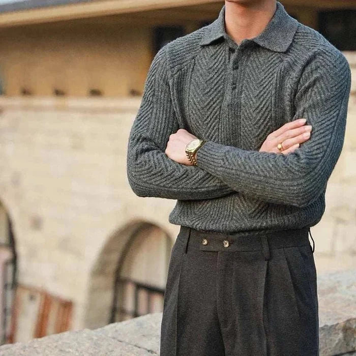 Autumn lapel regular fit sweater - AntoniosClothing - Gray