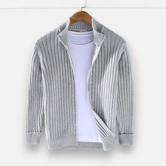 Autumn stand collar cotton cardigan - AntoniosClothing - Navy blue