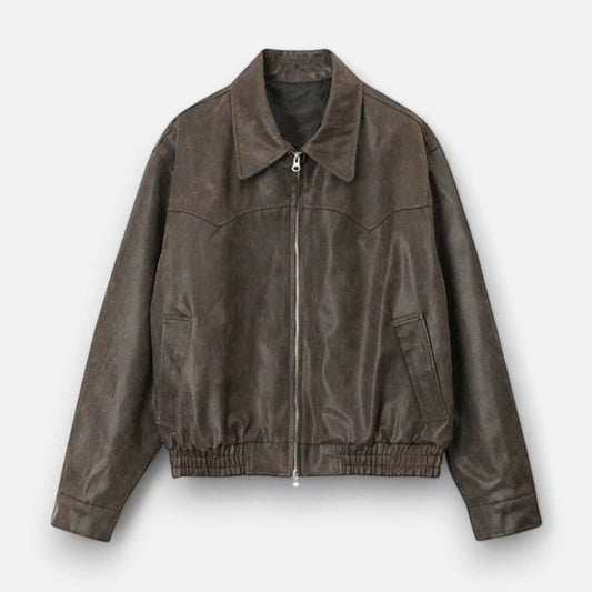 Autumn vintage PU leather jacket - AntoniosClothing - Brown