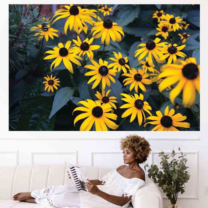 47.5x72 inch Bunch of Daisies Decal Installed Above Woman Reading