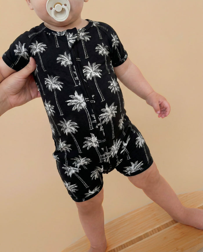 Bamboo Shorty Romper  | Palm Style Black