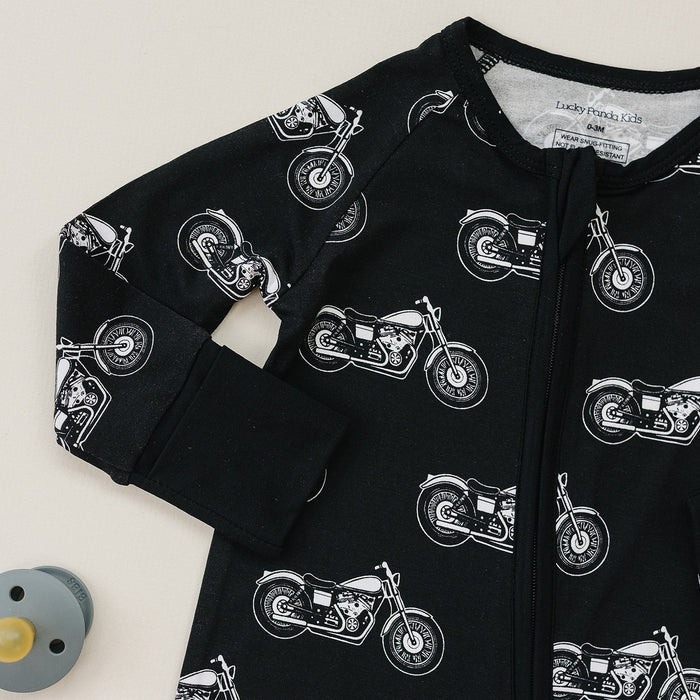 Bamboo Zip Romper | Born to Ride Black