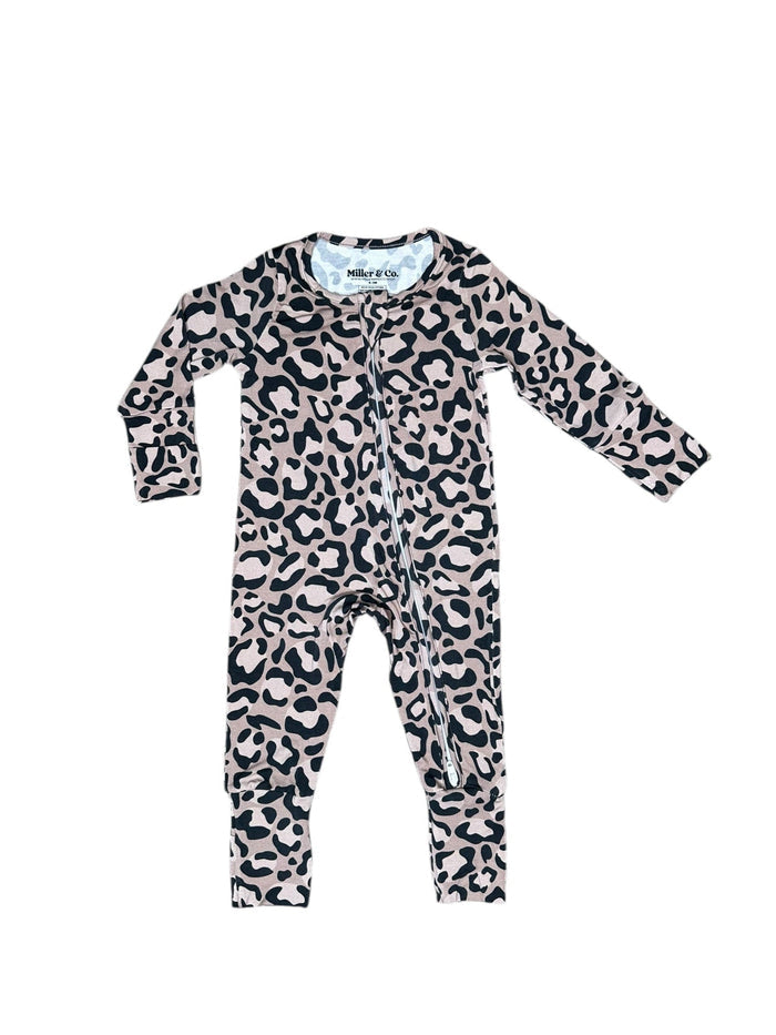 Bamboo Zipper Footie, Leopard