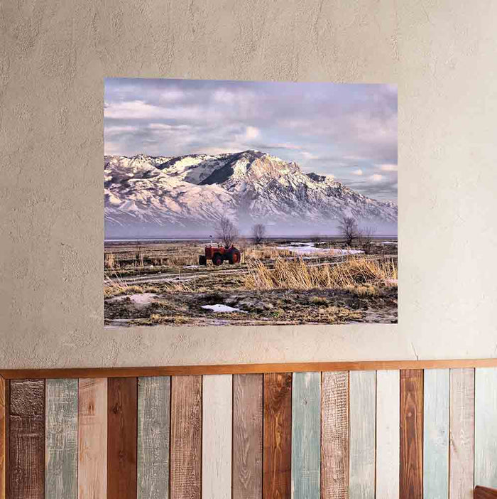 28.5x36 inch Rocky Mountain Tractor Decal Installed on Wall