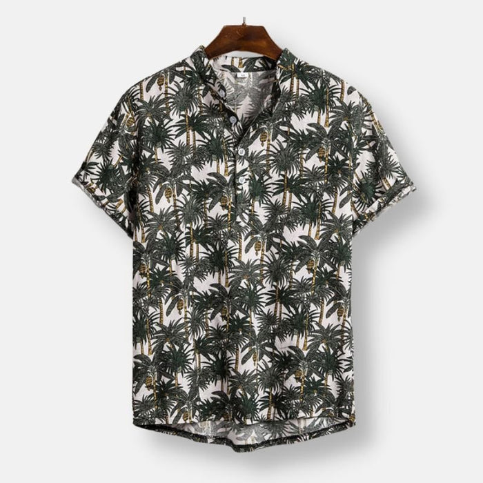 Beach Hawaiian Floral Print Short Sleeve Shirt - AntoniosClothing - Black