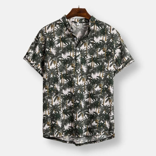 Beach Hawaiian Floral Print Short Sleeve Shirt - AntoniosClothing - Black