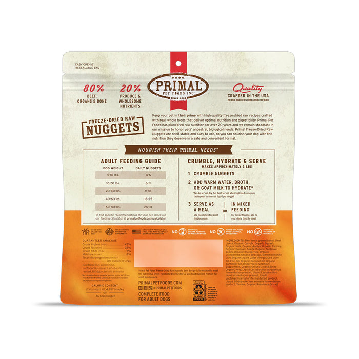 Back of Beef Freeze-dried Raw Nuggets 14oz bag.