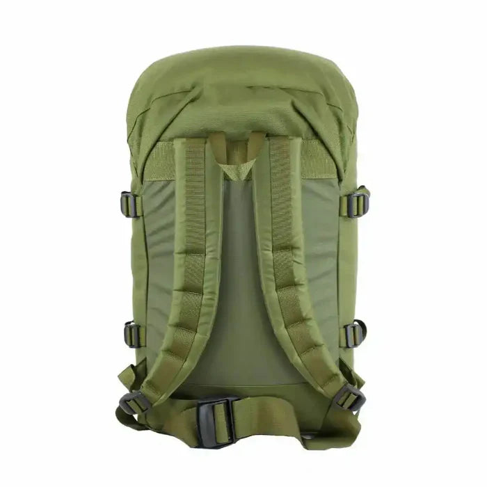 Back view of green Berghaus Munro II IR Tactical Daysack featuring ergonomic padded straps and waist belt for load distribution.  from  John Bull Clothing