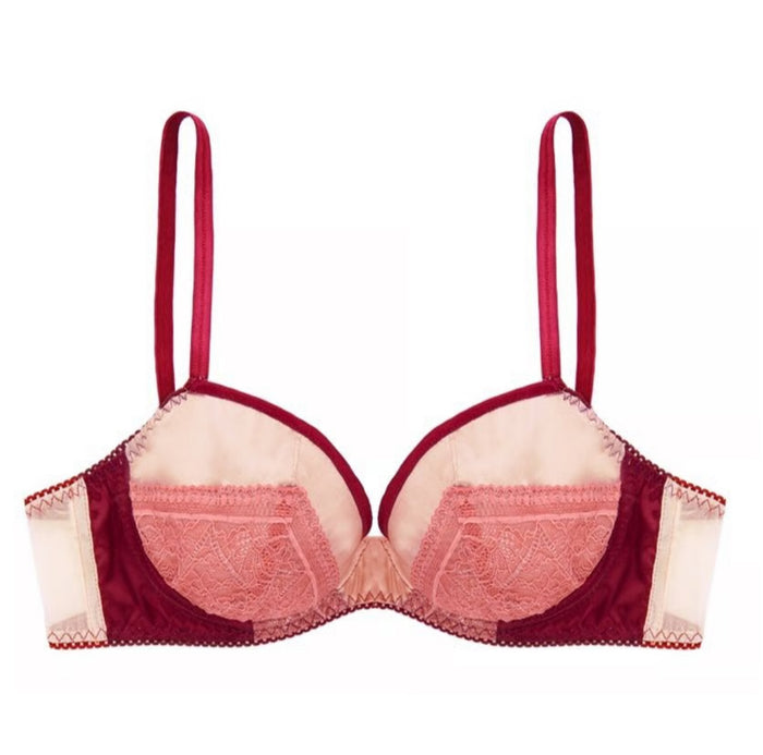 Bicolor Silk 3/4 Cup Underwire Bra | Wine Red